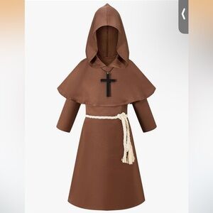 Medieval Renaissance Monk Costume, Brown Hooded Robe with Cross, new, kid size